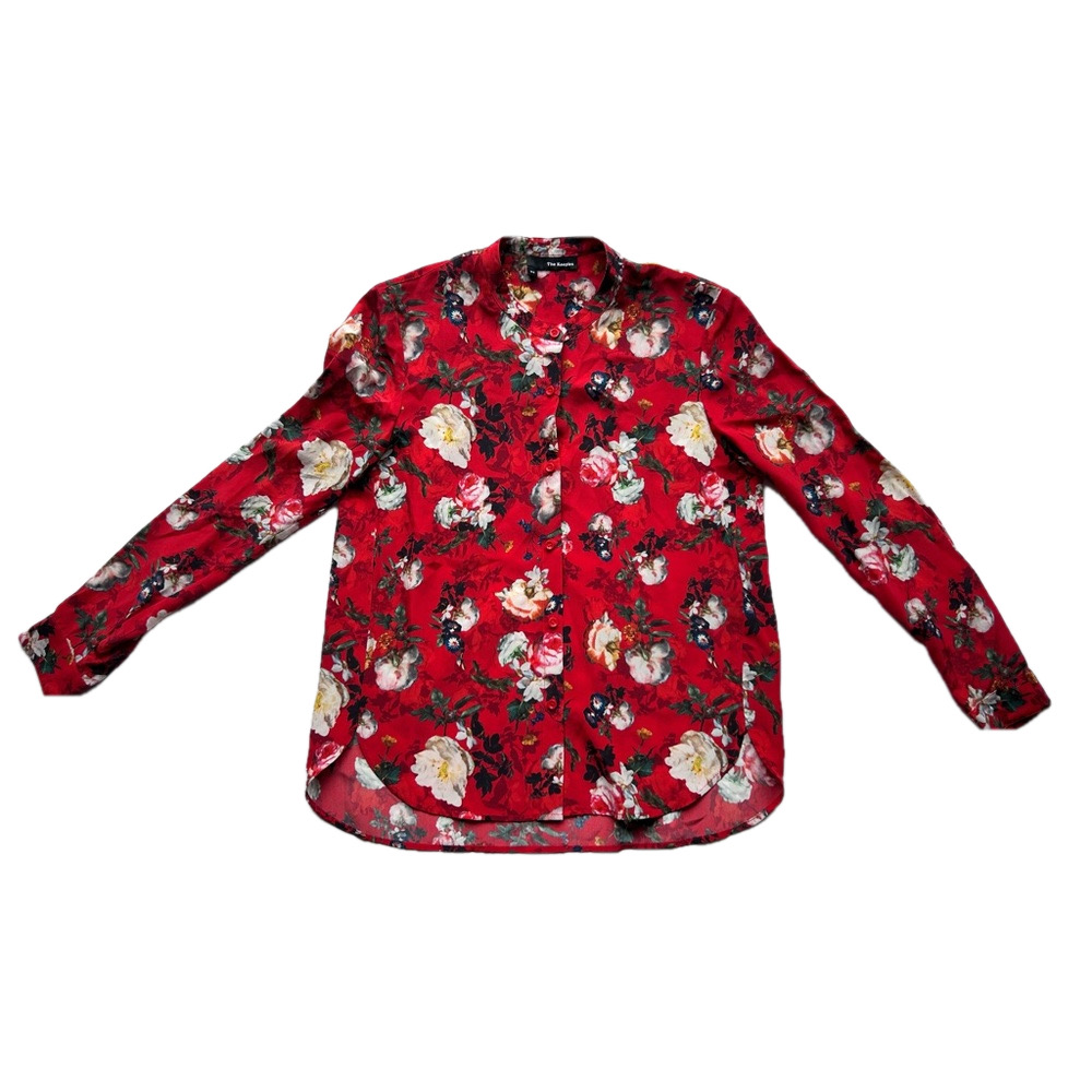 The Kooples 100% Silk Floral Blouse
Lightweight Button Up Collarless top shirt